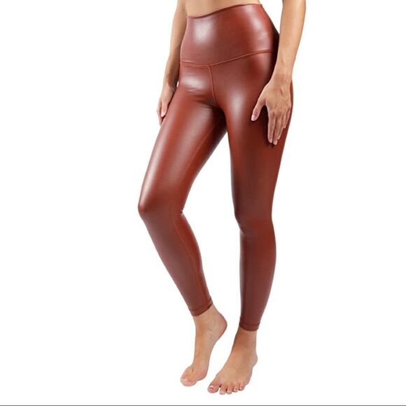 90 Degree By Reflex High Waist High Shine Faux Leather Super High Waist Leggings - Picture 1 of 7